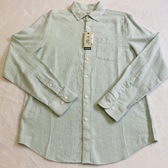 Original Penguin Linen Blend Woven Button-Down, Surf Spray/Light Green Small NWT - Picture 6 of 16